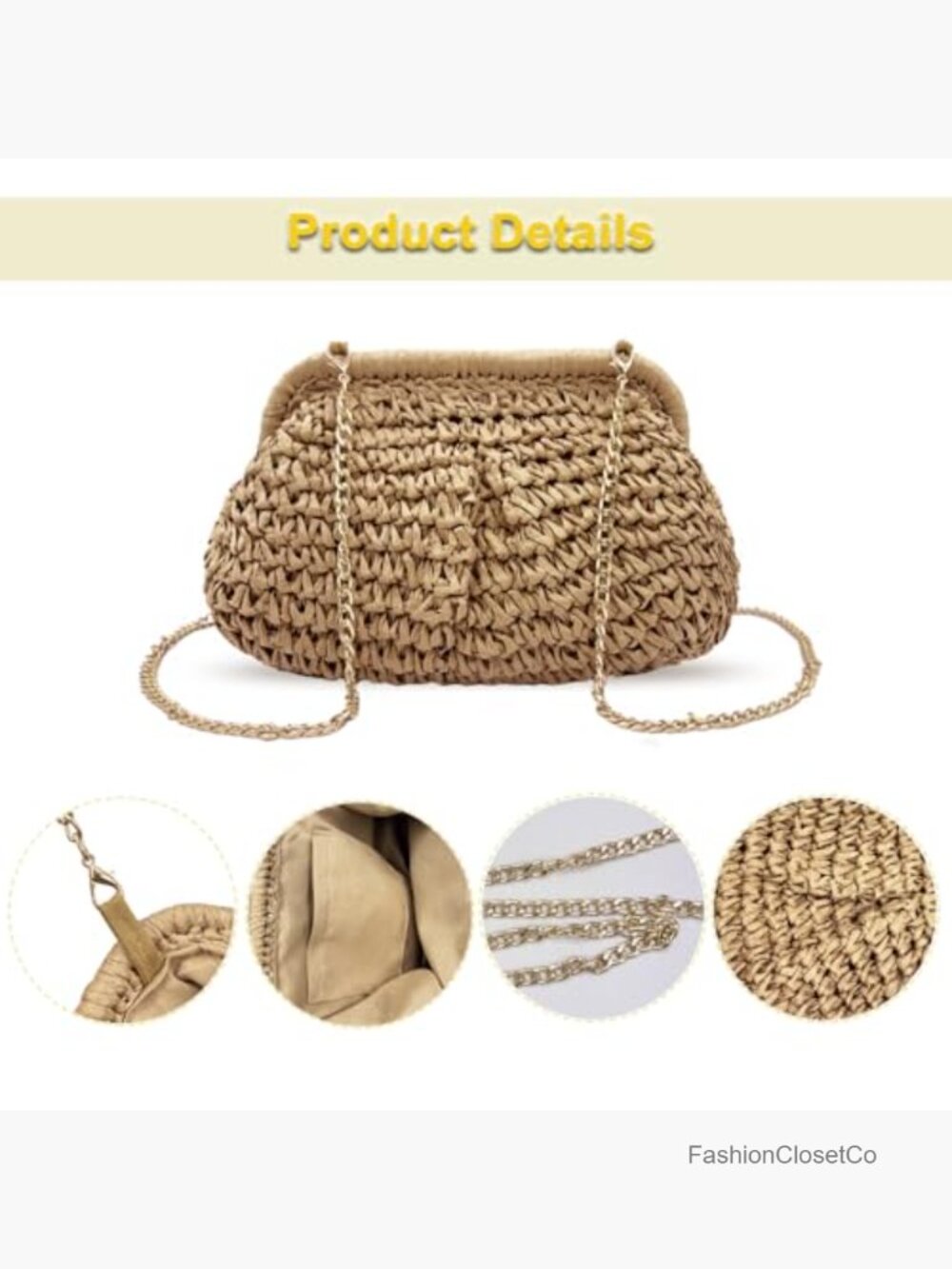 Woven Straw Clutch Crossbody Bag for Women Summer Beach Evening Handbag Boho - Picture 5 of 7